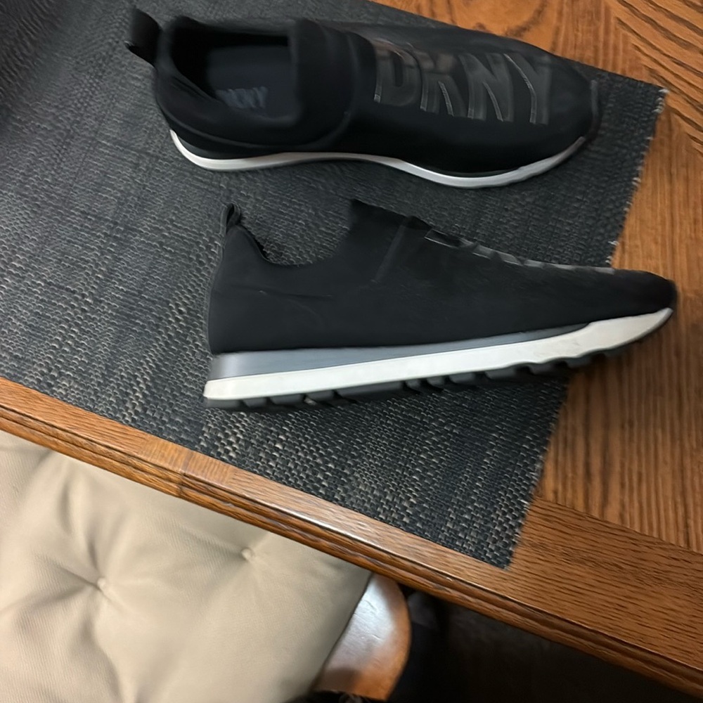 DKNY Black Sneakers with Mesh Upper and White Sole